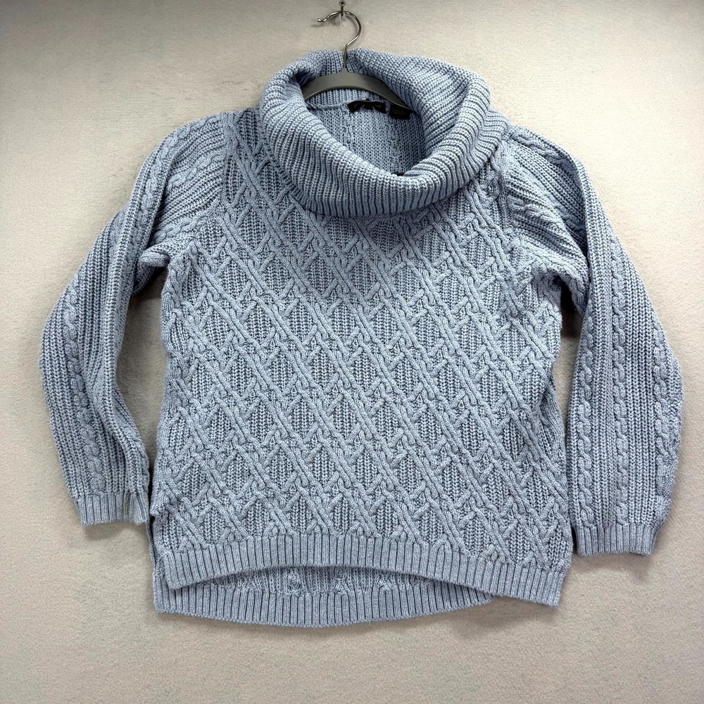 Jeanne Pierre Cable Knit Sweater Womens Medium Blue Long Sleeve Turtle Cowl Neck